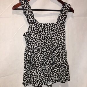 SO Goods For Life Wide Spaghetti Strap Floral Print Top | Black and White | M